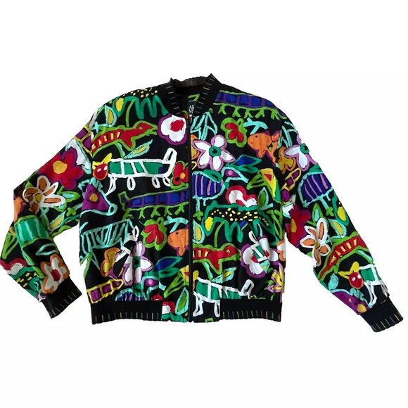 Ali Miles Womens 8 M Full Zip Artsy Whimsical Print Jacket Vintage Maximalist - Picture 1 of 9